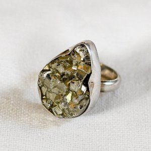 Pyrite Sterling Silver Ring, Sz 7
